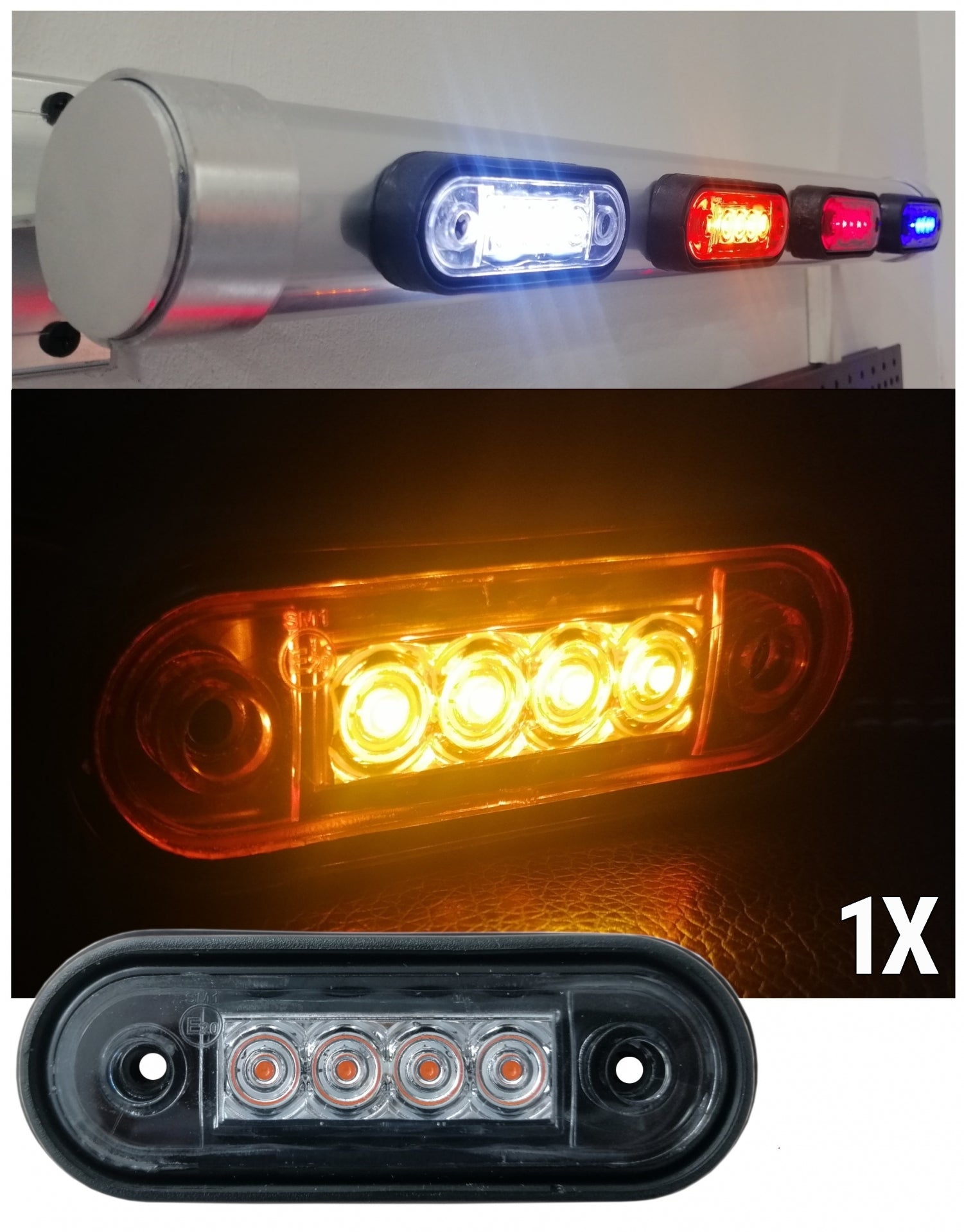 LED Маркер, Диоден Габарит, Токос, Оранжев, 12V-24V, Светлина За Камион, Бус, Ван, Ремарке, Каравана, Извит Гръб за Директен Монтаж на Ролбар, Булбар