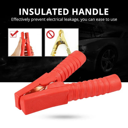 Комплект от 2 броя изолирани щипки за акумулатор с гумено покритие скоби тип крокодил 300А червено - черно