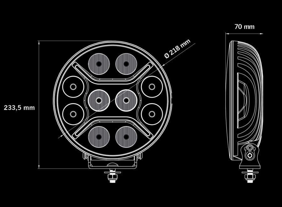 LED + DRL Диоден Халоген Фар Бял Оранжев Габарит Ø 230 мм 12V 24V за джип камион трактор багер земеделски машини и др.