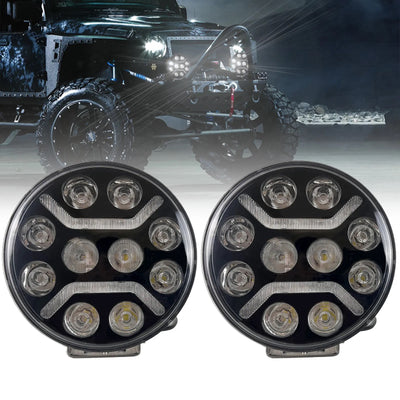 LED + DRL Диоден Халоген Фар Бял Оранжев Габарит Ø 230 мм 12V 24V за джип камион трактор багер земеделски машини и др.