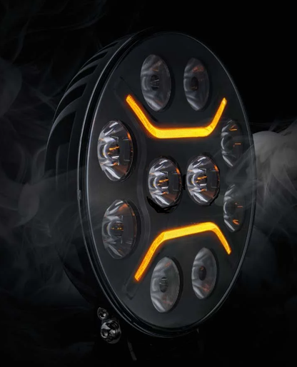 LED + DRL Диоден Халоген Фар Бял Оранжев Габарит Ø 230 мм 12V 24V за джип камион трактор багер земеделски машини и др.