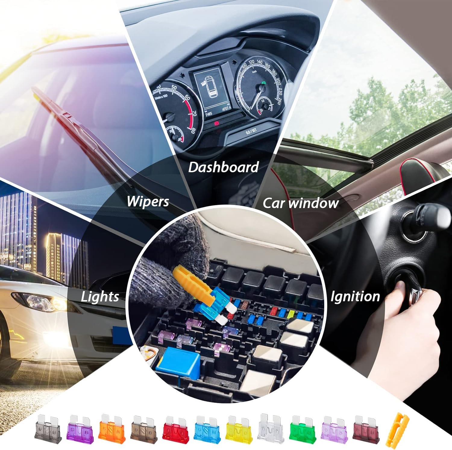 Комплект от 10бр предпазители за кола бушони бушон в блистер 5-30А