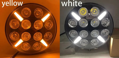 LED Диоден Халоген Фар Бял Оранжев Габарит Ø 180 мм 12V 24V 12 Диода за джип камион трактор багер земеделски машини и др.