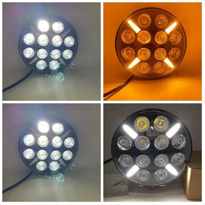 LED Диоден Халоген Фар Бял Оранжев Габарит Ø 218 мм 12V 24V 12 Диода за джип камион трактор багер земеделски машини и др.