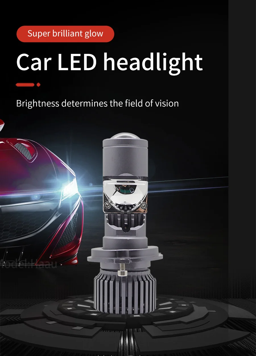 Комплект от 2 броя LED ЛЕД диодни крушки с лупа H4 Х4 12V - 24V 80W 12000LM за фарове Canbus без грешки 6000К-6500К къси/дълги