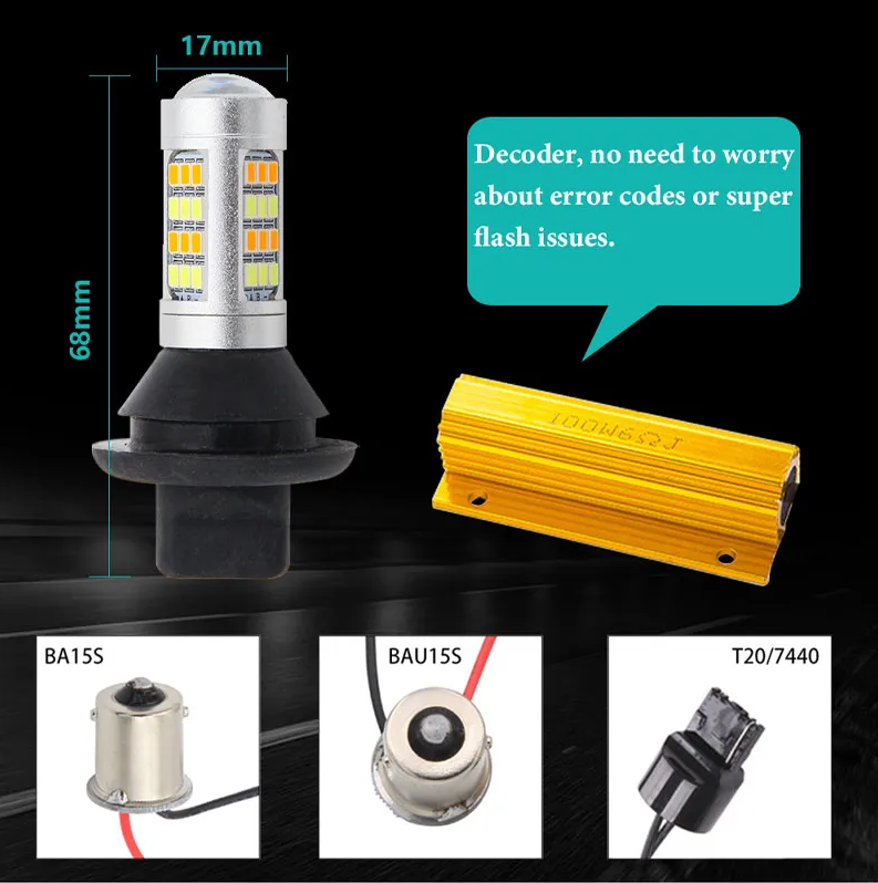 Комплект от 2броя LED диодни DRL дневни светлин с вграден мигач 12V T20 8W S25/1156/BA15S/P21W Can Bus без Грешки