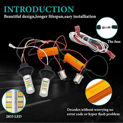 Комплект от 2броя LED диодни DRL дневни светлин с вграден мигач 12V T20 8W S25/1156/BA15S/P21W Can Bus без Грешки
