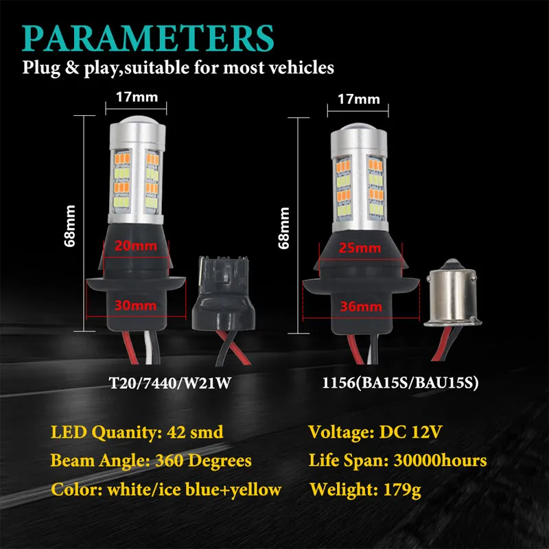 Комплект от 2броя LED диодни DRL дневни светлин с вграден мигач 12V T20 8W S25/1156/BA15S/P21W Can Bus без Грешки