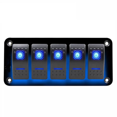 Панел за вграждане с 5 бутона ON-OFF универсални 12-24V за LED светлини бар фарове лебедки лампи за кола камион каравана джипове лодка и др.