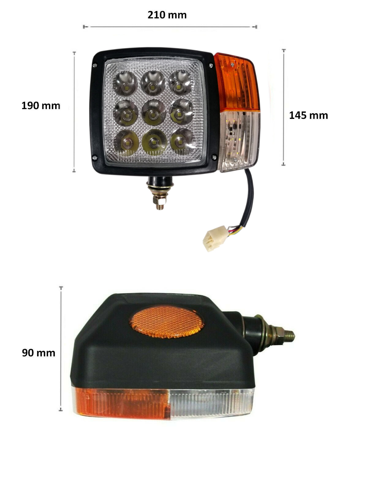 Ляв LED Фар с Мигач, Габарит, Подходящ за Трактор, Комбайн, Багер, Снегорин и др - 9 диода 27W, 2200-2700 lm