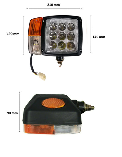 Десен LED Фар с Мигач, Габарит, Подходящ за Трактор, Комбайн, Багер, Снегорин и др - 9 диода 27W, 2200-2700 lm