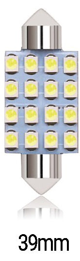 LED Лед Диодни Крушки, 16 SMD 5050 , 39мм, 12V, Бяла Светлина