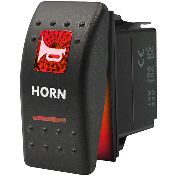 Копче, Бутон, За Вграждане, За Тромба, Клаксон, 12V - 24V, Надпис HORN , Червена Светлина