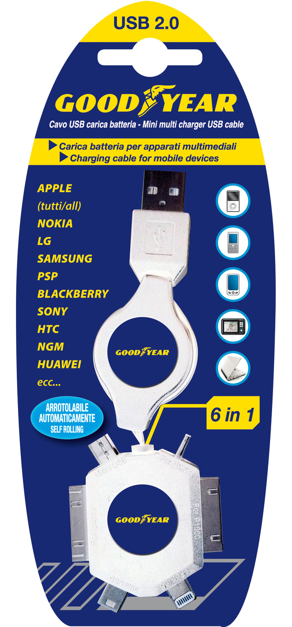Универсално USB зарядно с 6 Адаптера за таблети и смартфони цвят Бял Goodyear Гудиър