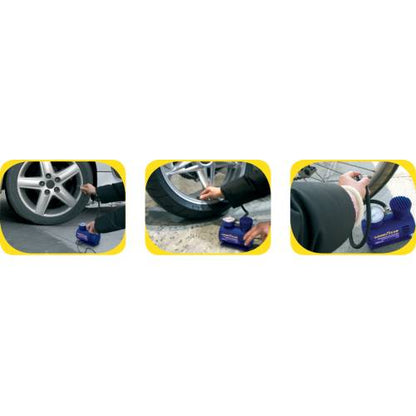 Преносим компресор за помпане на гуми с манометър + 3 накрайника STRONG 12 ATM 250PSI Goodyear Гудиър