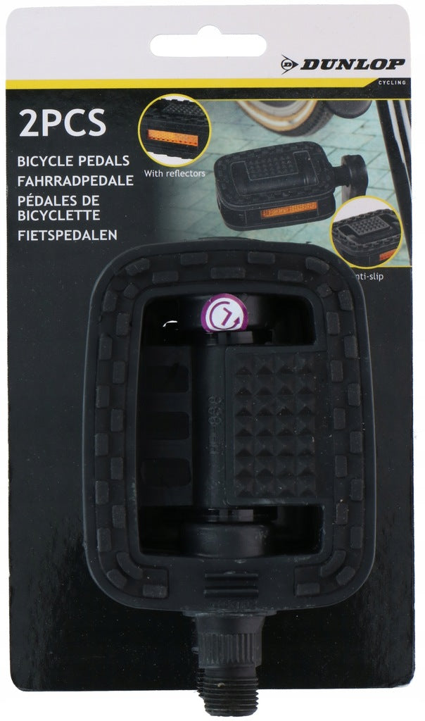 Класически педали за велосипед 2 броя черен цвят със светлоотразители DUNLOP