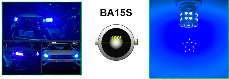 LED Лед Крушки, 30 SMD, BA15S 1156 (P21W), Срещуположни пинове (180°), Opposite, 12V, Синя Светлина