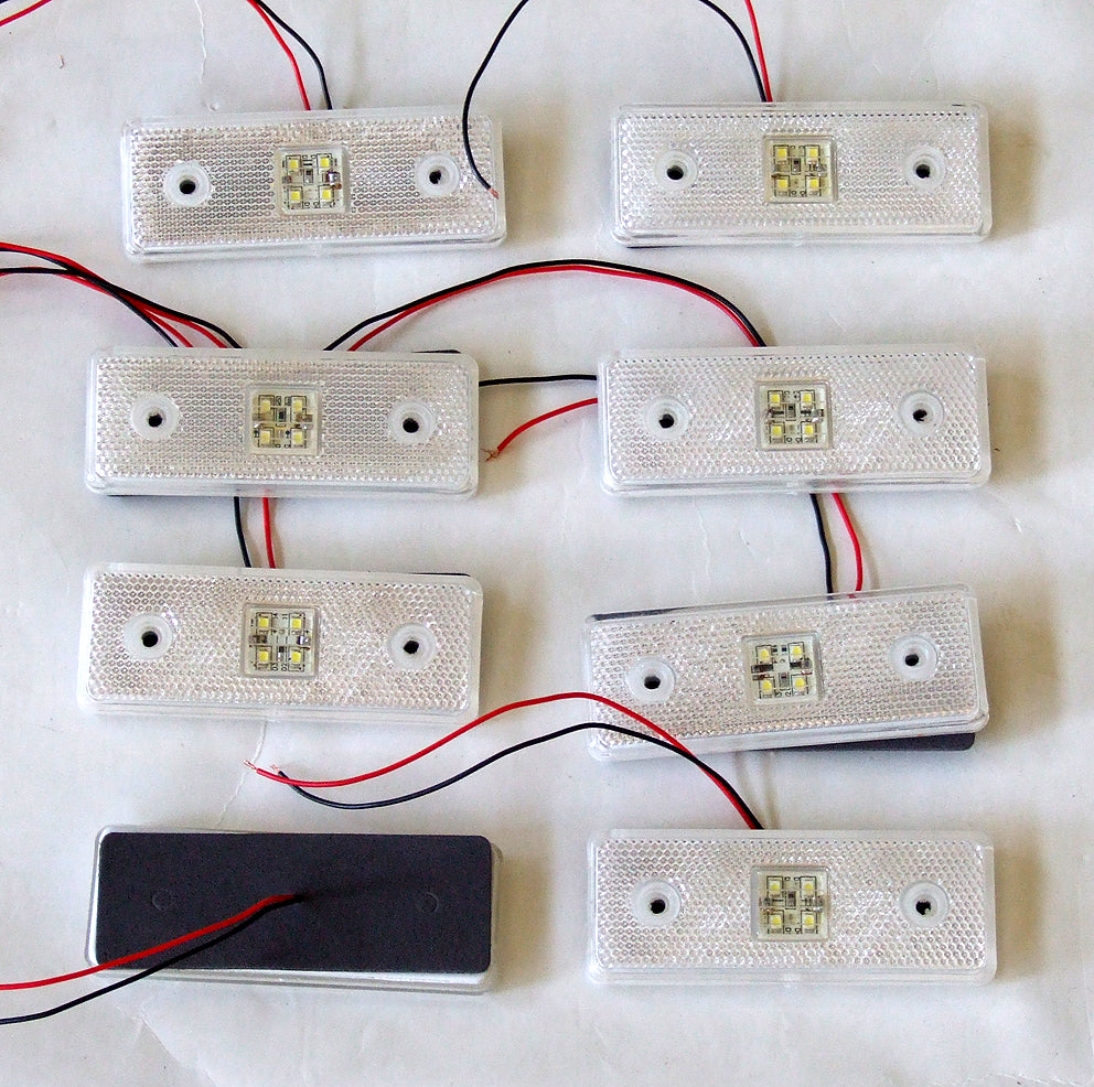 12V Диоден 4 LED ЛЕД Маркер габарит токос светлина за камиони бус ван ремарке каравана - 110 мм х 40 мм - бял