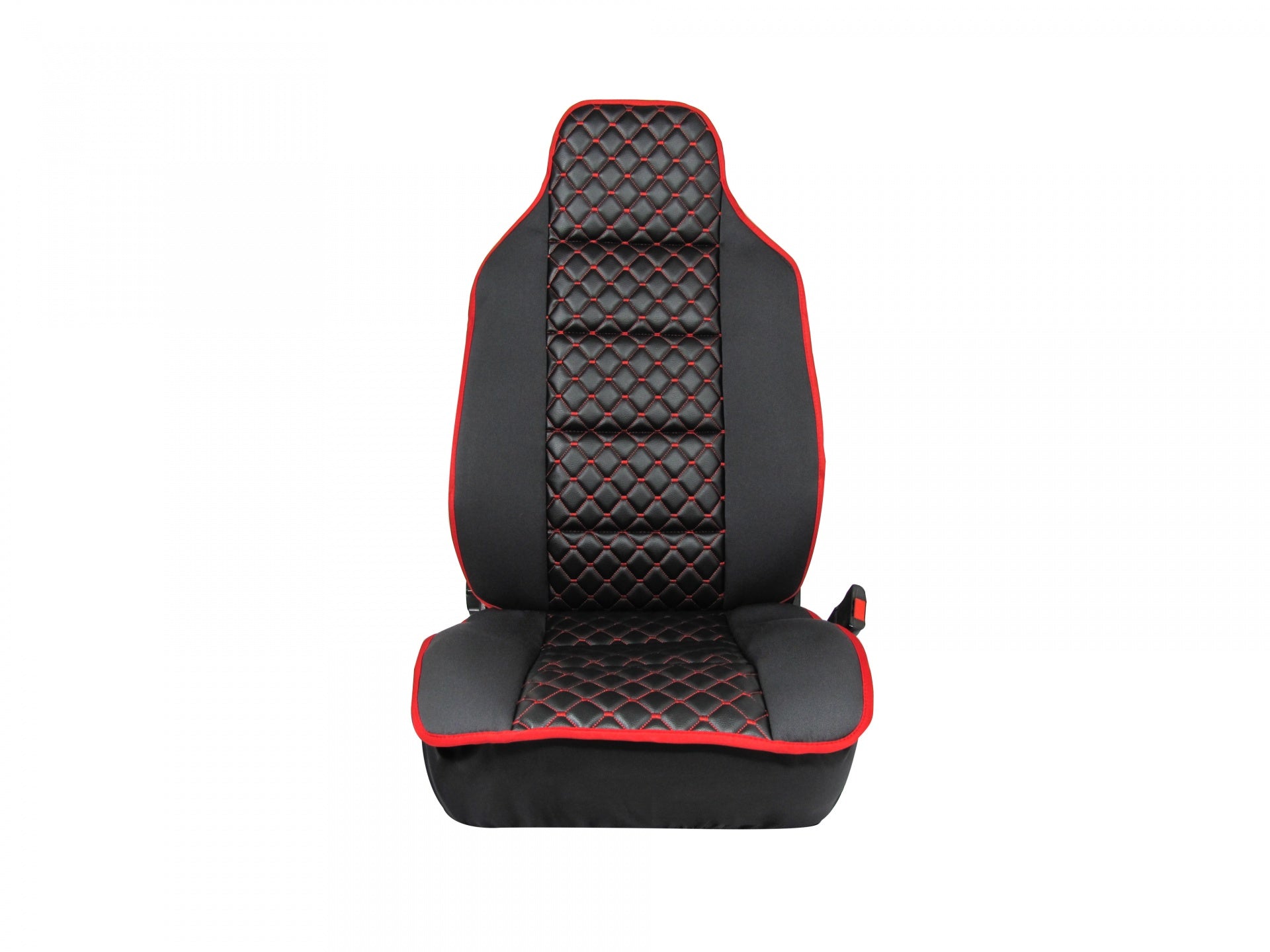 Комплект Универсална Тапицерия Тип Масажор 1+1 за Предни Седалки Лукс Черно - Червен конец, Еко Кожа