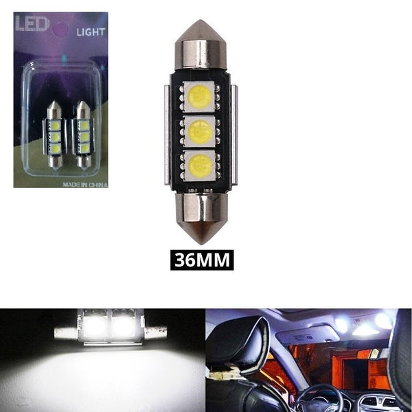 Комплект от 2 броя LED Лед Диодни Крушки 3 SMD 5050 36мм 12V Бяла Светлина Canbus Error Free Bez Грешки в блистер