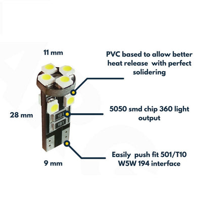 Комплкет от 2 броя LED Лед Диодни Крушки За Габарит Т10 W5W 8 SMD 12V Canbus - Error free Без грешки в Блистер