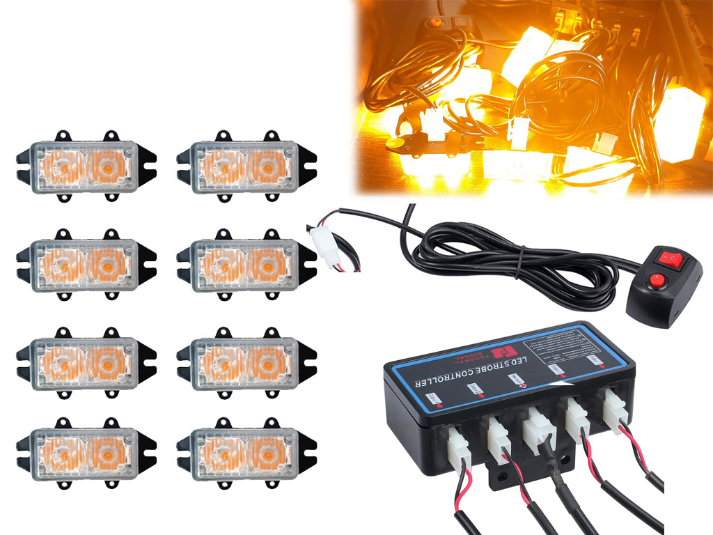 Комплект 8 Броя С Контролер 2 LED Лед Диодна Сигнална Аварийна Блиц Мигаща Светлина Пътна Помощ Платформа 12V
