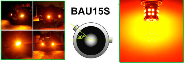 LED Лед Крушки, 30 SMD, Асиметрични, Разминати пинове (150°) , Offset, 1156, BAU15S, 12V, Оранжева Светлина