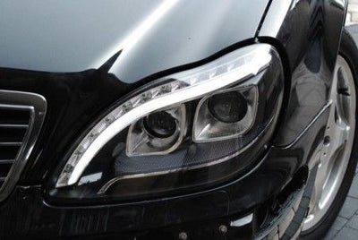 Кристални фарове за Mercedes W220 S-Class (1998-2005) - Лайтбар дизайн черни