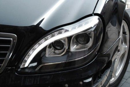 Кристални фарове за Mercedes W220 S-Class (1998-2005) - Лайтбар дизайн черни