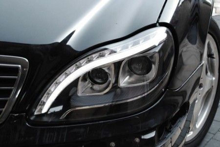 Кристални фарове за Mercedes W220 S-Class (1998-2005) - Лайтбар дизайн черни