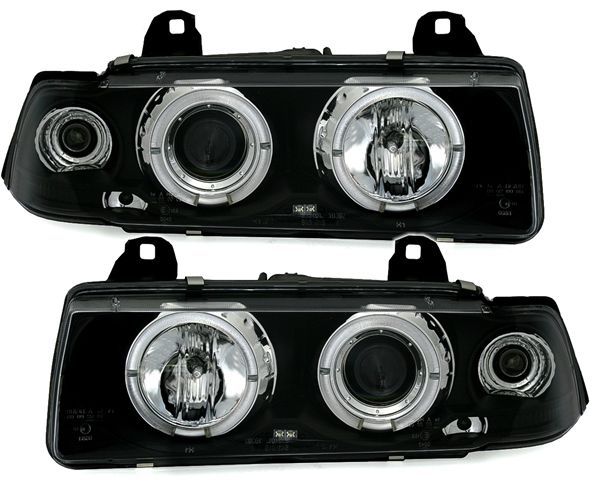 Кристални фарове за BMW E36  Angel Eyes (91-99) 2d coupe - черни