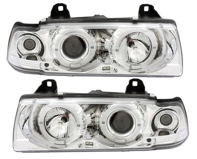 Кристални фарове за BMW E36 Angel Eyes (91-99) 2d coupe - хром