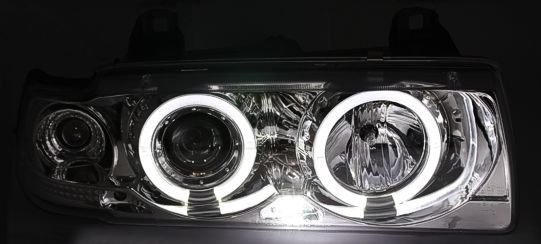 Кристални фарове за BMW E36 Angel Eyes (91-99) 2d coupe - хром