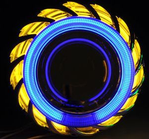 Биксенон лупи за вграждане MORIMOTO MINI SPIRAL 2.5" - с бял вътрешен и зелен външен ринг