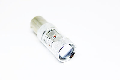 Диодна крушка BA15S с 6 х 5W CREE диода и лупа двойна светлина червена