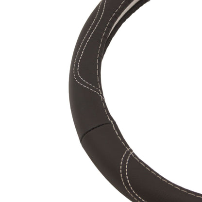 Кожен калъф за волан 38см - Waves - черен цвят с бели шевове