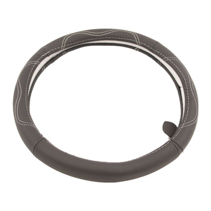 Кожен калъф за волан 38см - Waves - черен цвят с бели шевове