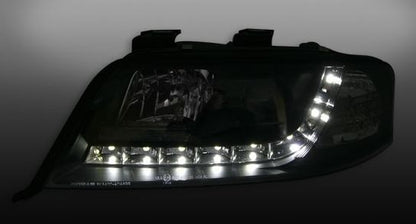 Кристални фарове Audi A6 с дневни светлини (2001-2003) - черни