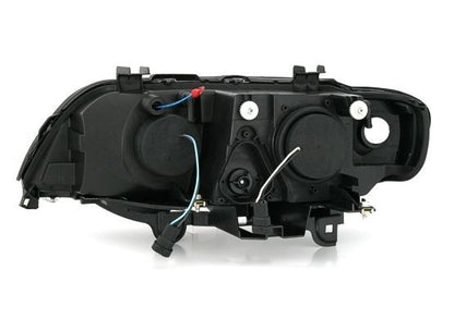 Кристални фарове с дневни светлини и ангелски очи за BMW X5  (99-03) - черни