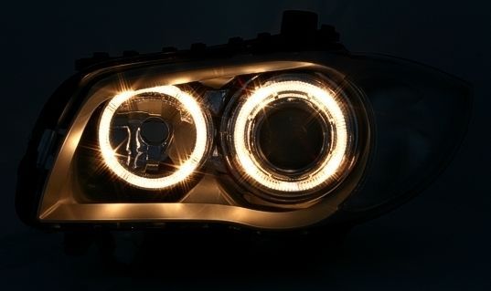 Кристални фарове за BMW E87 Angel Eyes (2004-2011) - черни