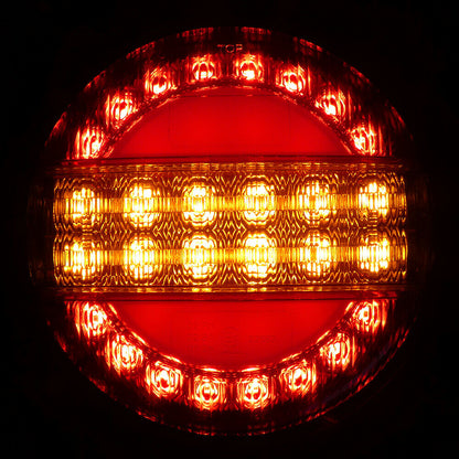 Комплект 2 Броя LED Лед Диоден Стоп Тип Хамбургер Бягащ Диниамичен Мигач, Ефект Неон Ø14cm, 12V-24V, За Камион, Ремарке, Бус , Каравана, Кемпер
