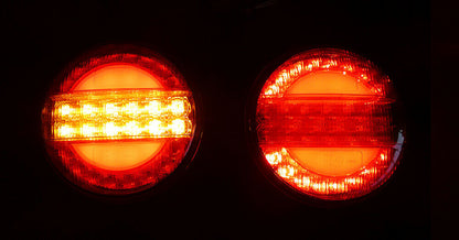 Комплект 2 Броя LED Лед Диоден Стоп Тип Хамбургер Бягащ Диниамичен Мигач, Ефект Неон Ø14cm, 12V-24V, За Камион, Ремарке, Бус , Каравана, Кемпер