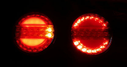 Комплект 2 Броя LED Лед Диоден Стоп Тип Хамбургер Бягащ Диниамичен Мигач, Ефект Неон Ø14cm, 12V-24V, За Камион, Ремарке, Бус , Каравана, Кемпер