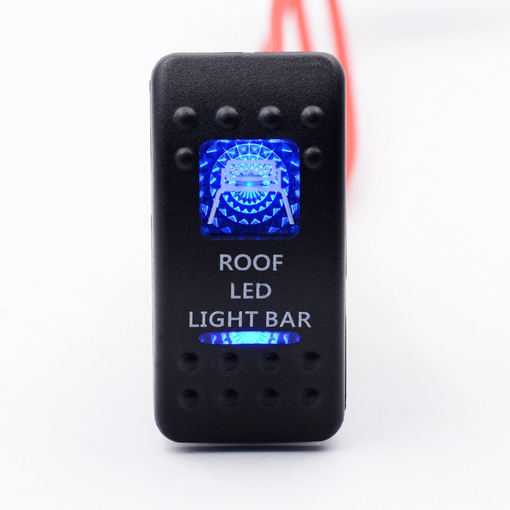 Копче, Бутон, За Вграждане, за LED Лед Бар, Халоген, Светлини, 12V - 24V, Надпис  ROOF LED LIGHT BAR , Синя Светлина