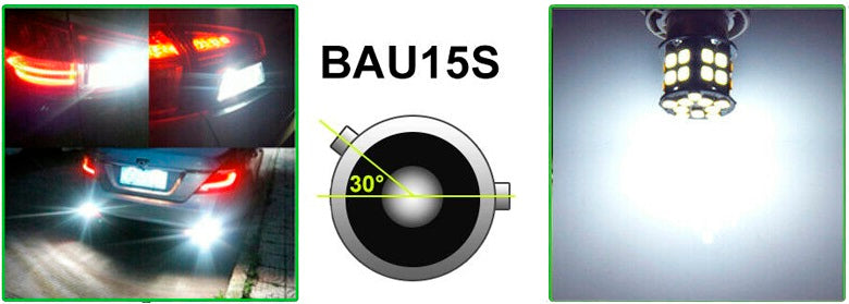 LED Лед Крушки, 30 SMD, BAU15S 1156 (PY21W), Асиметрични, Разминати пинове (150°) , Offset, 12V, Бяла Светлина
